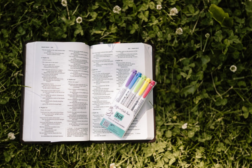 The best Bible Highlighters laid on top of a Bible