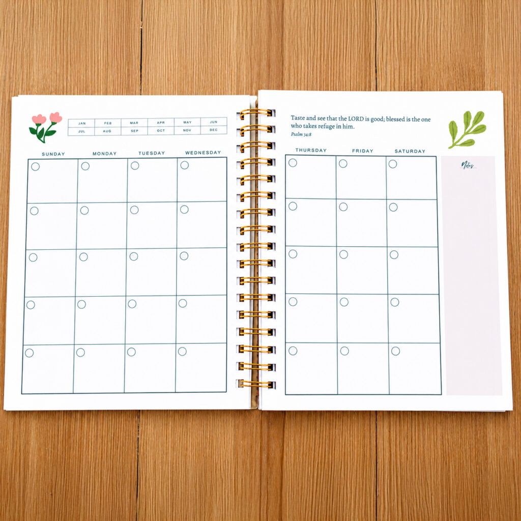 Christian Planner with Bible Reading Log | Spiral Undated Planner for Women