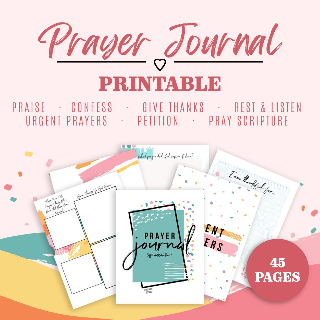 Prayer Journal Printable PDF – 45 Guided Pages – Coffee and Bible Time