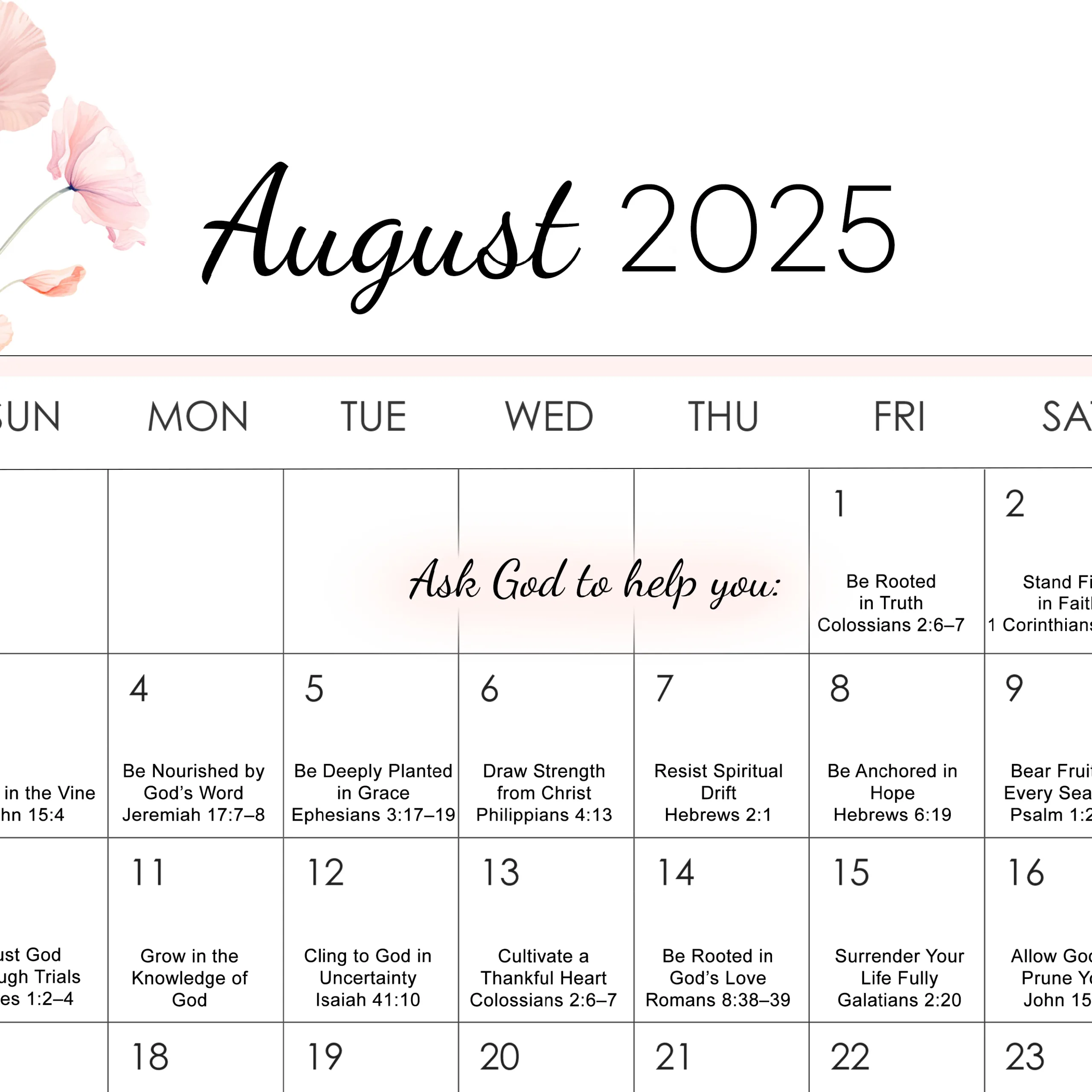 August Prayer Calendar