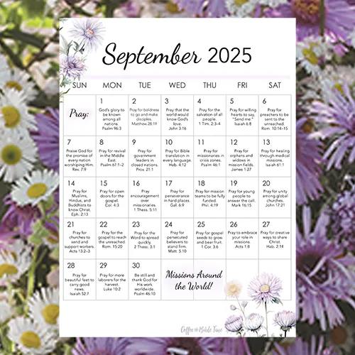 September Prayer Calendar Coffee and Bible Time