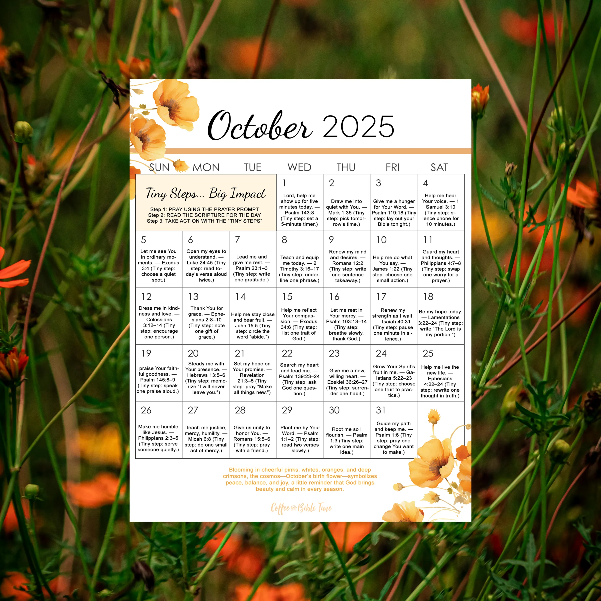 October Prayer Calendar- Coffee and Bible Time