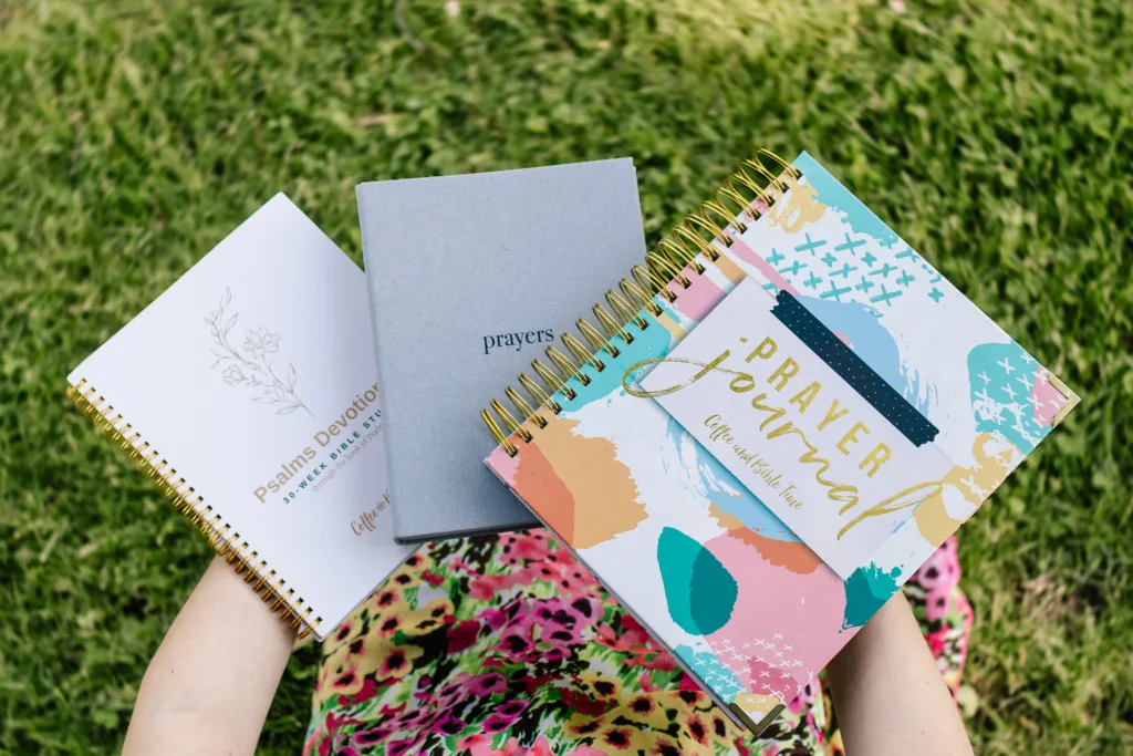 Prayer Journals and Devotionals collection of Coffee and Bible Time resources for women and men to help prayer life.
