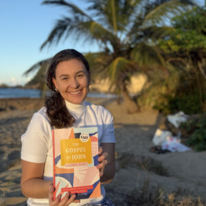 Ashley Holding the Gospel of John Bible Study Book