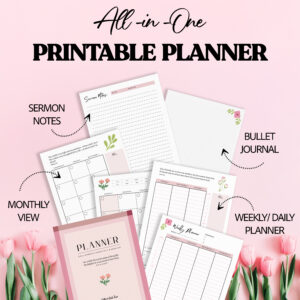 All in One Printable Weekly Planner with monthly view, bullet journal, and sermon notes